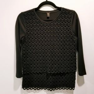 J Crew Quarter Sleeve Black Mod Circle Lace Top